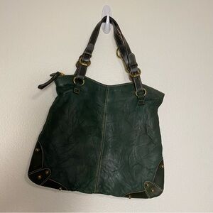 GUC Mania Green Genuine Leather Satchel with Gold Hardware Made in Italy